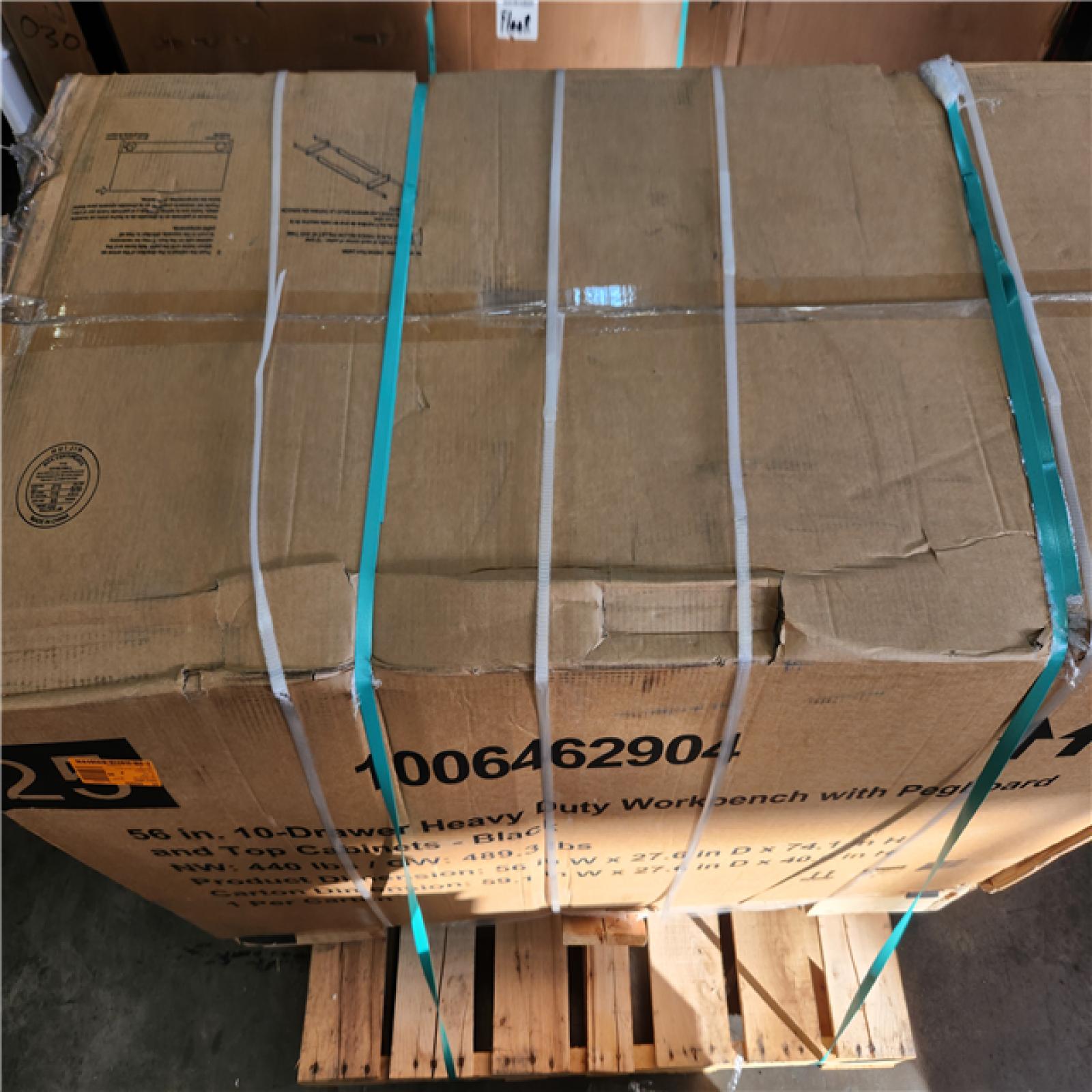 Phoenix NEW Husky 56 in. W x 27.6 in. D 10-Drawer Matte Black Heavy-Duty Mobile Workbench with Pegboard and Top Cabinets