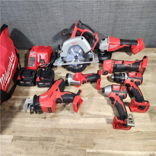 HOUSTON LOCATION - AS-IS Milwaukee M18 18-Volt Lithium-Ion Cordless Combo Kit 7-Tool with 2-Batteries, Charger and Tool Bag