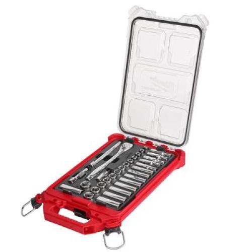 NEW - Milwaukee 3/8 in. Drive Metric Ratchet and Socket Mechanics Tool Set with PACKOUT Case (32-Piece)