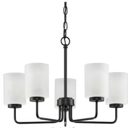 DALLAS LOCATION-Progress Lighting Merry 5-Light Matte Black Etched Glass Transitional Chandelier Light PALLET-(13 UNITS)