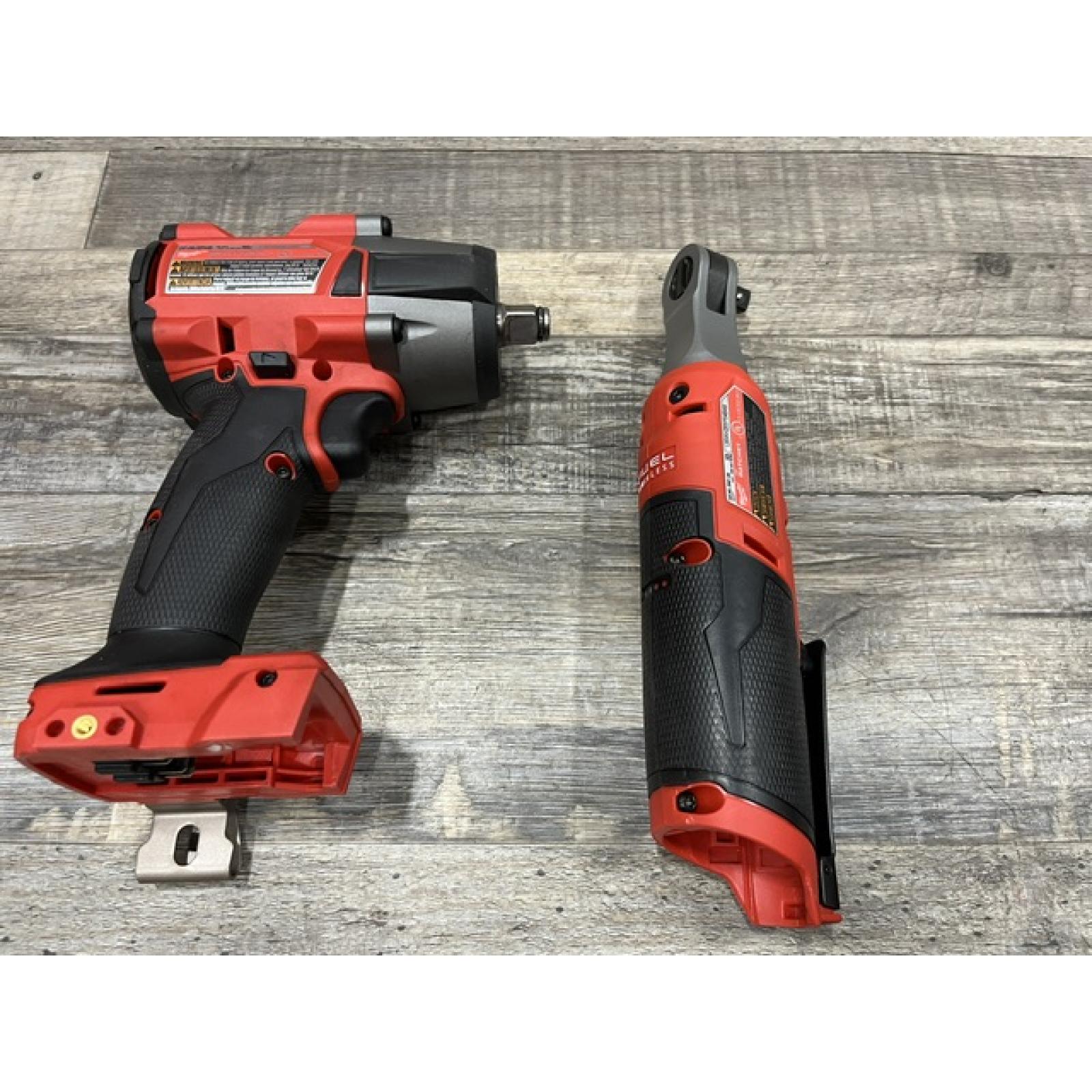 AS-IS Milwaukee FUEL 18V Cordless Mid Torque 1/2 in. Impact Wrench w/ 12 FUEL 3/8 in. Ratchet Combo Kit