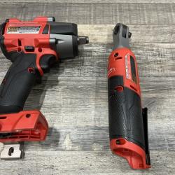 AS-IS Milwaukee FUEL 18V Cordless Mid Torque 1/2 in. Impact Wrench w/ 12 FUEL 3/8 in. Ratchet Combo Kit