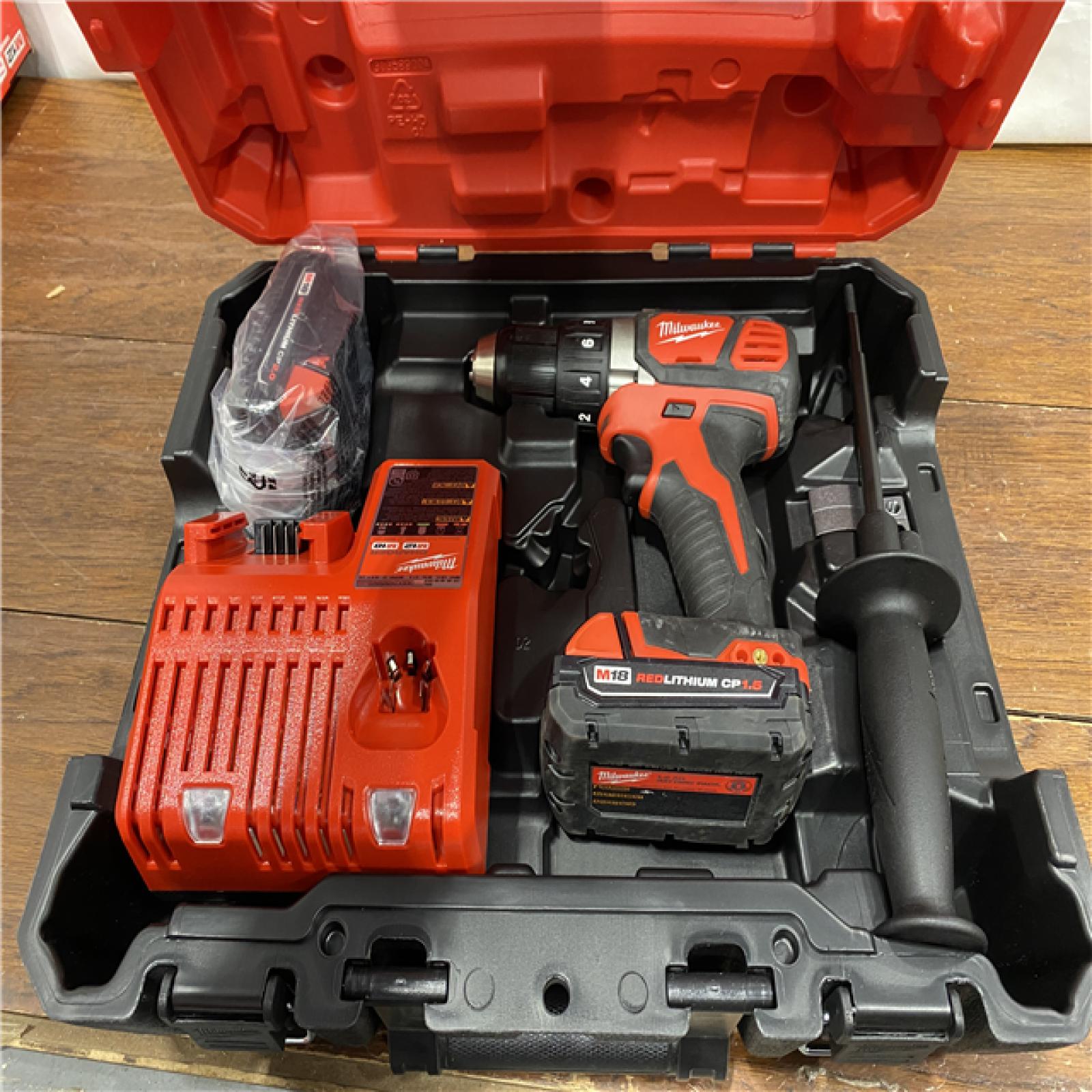 AS-IS Milwaukee 2904-22 Hammer Drill Driver Kit with Batteries  Charger & Tool Case  Red