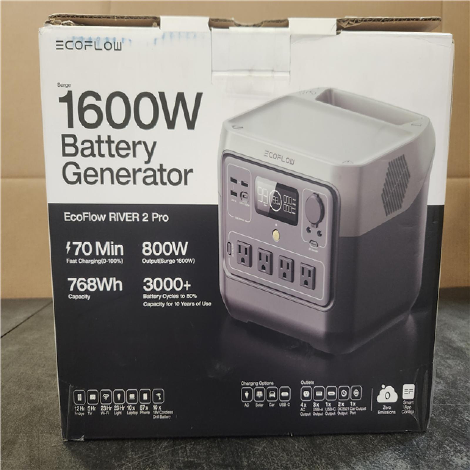Phoenix NEW EcoFlow 800W Output/1600W Peak Push-Button Start Battery Generator RIVER 2 Pro, LFP Battery, Fast Charging for Outdoor, Camping