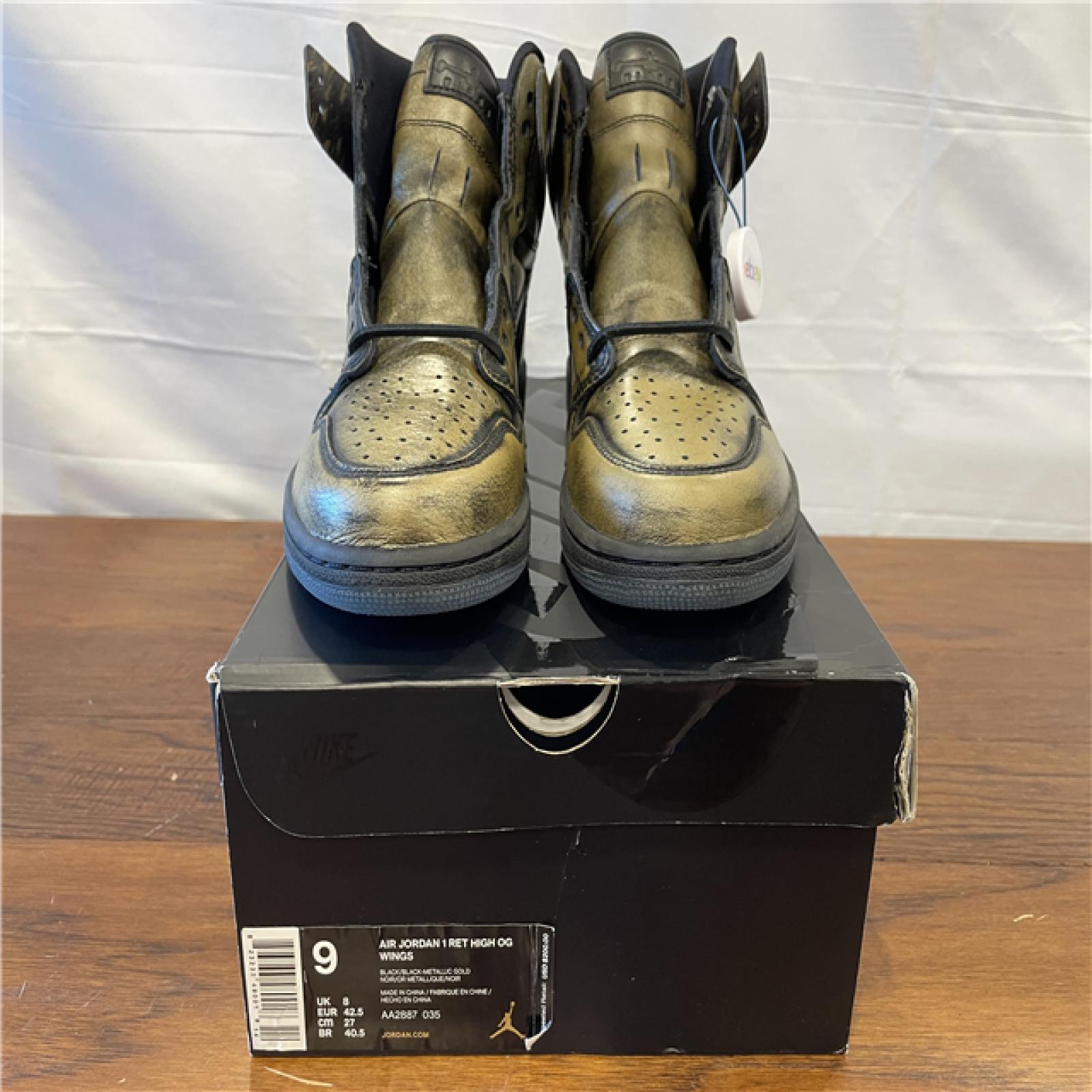 NEW! Nike Jordan 1 Retro High OG Wings - Size 9, Black/Metallic Gold