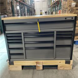 DALLAS LOCATION - Husky Heavy Duty 61 in. W x 23 in. D 15-Drawer Matte Gray Mobile Workbench Cabinet with Solid Wood Top
