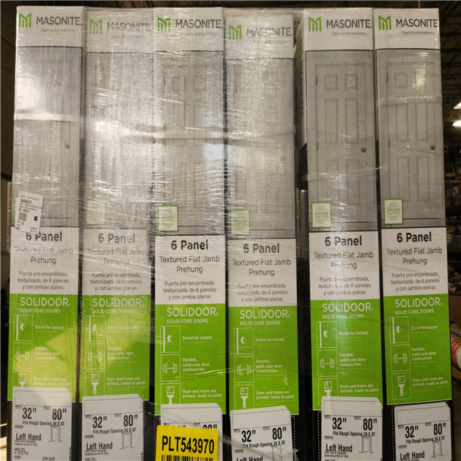 Phoenix NEW Masonite 32 in. x 80 in. 6 Panel Left-Handed Primed Composite Solid Core Single Prehung Interior Door 4-9/16 in. Flat Jamb Pallet (6-Doors)