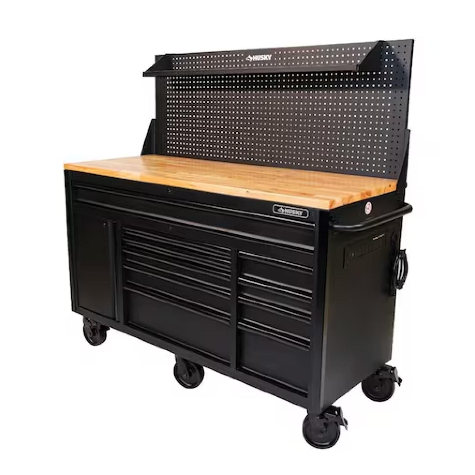 DALLAS LOCATION- AS-IS HUSKY 61 in. W x 26 in. D Heavy Duty 10-Drawer 1-Door Mobile Workbench