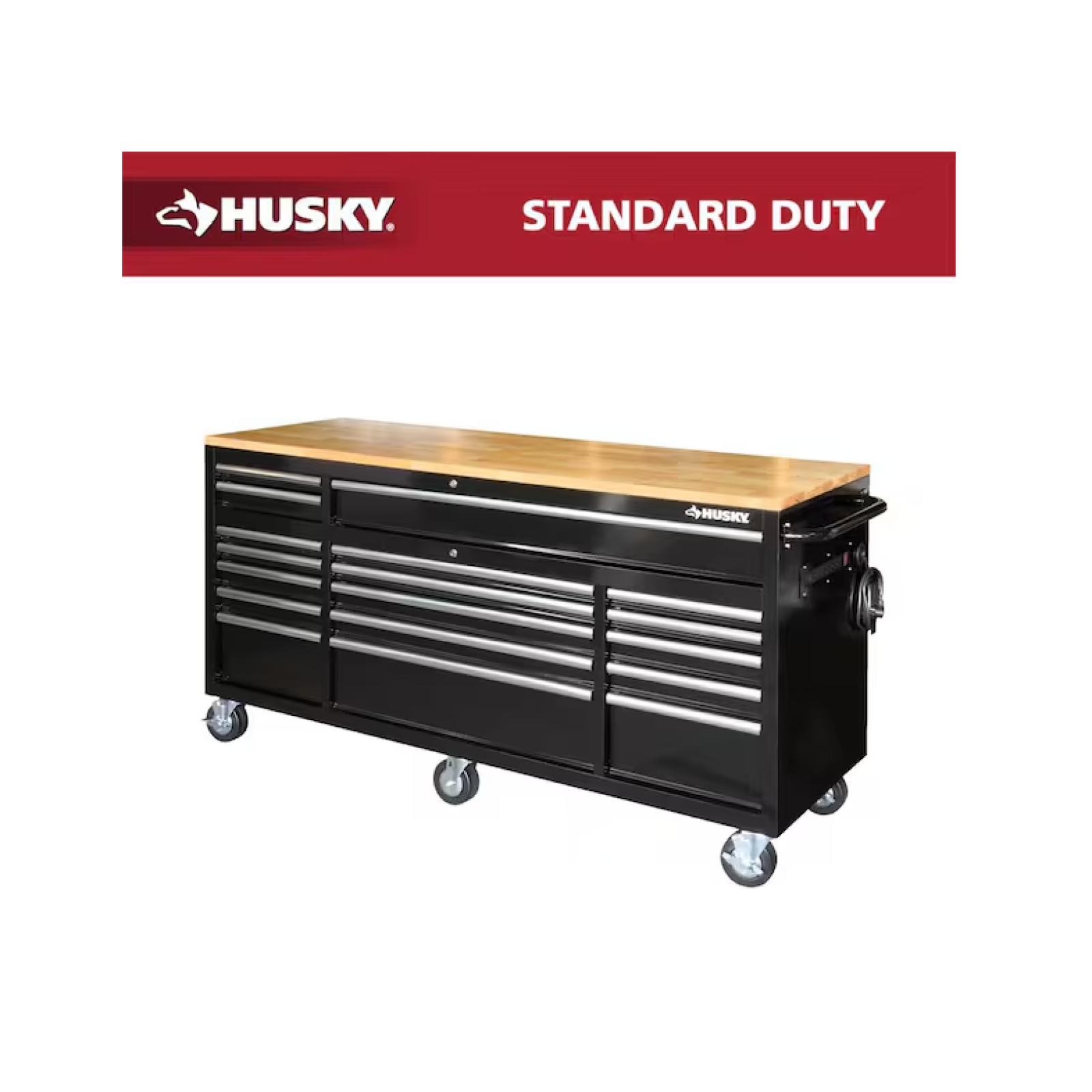DALLAS LOCATION- Husky Tool Storage 72 in. W Standard Duty Gloss Black Mobile Workbench Tool Chest