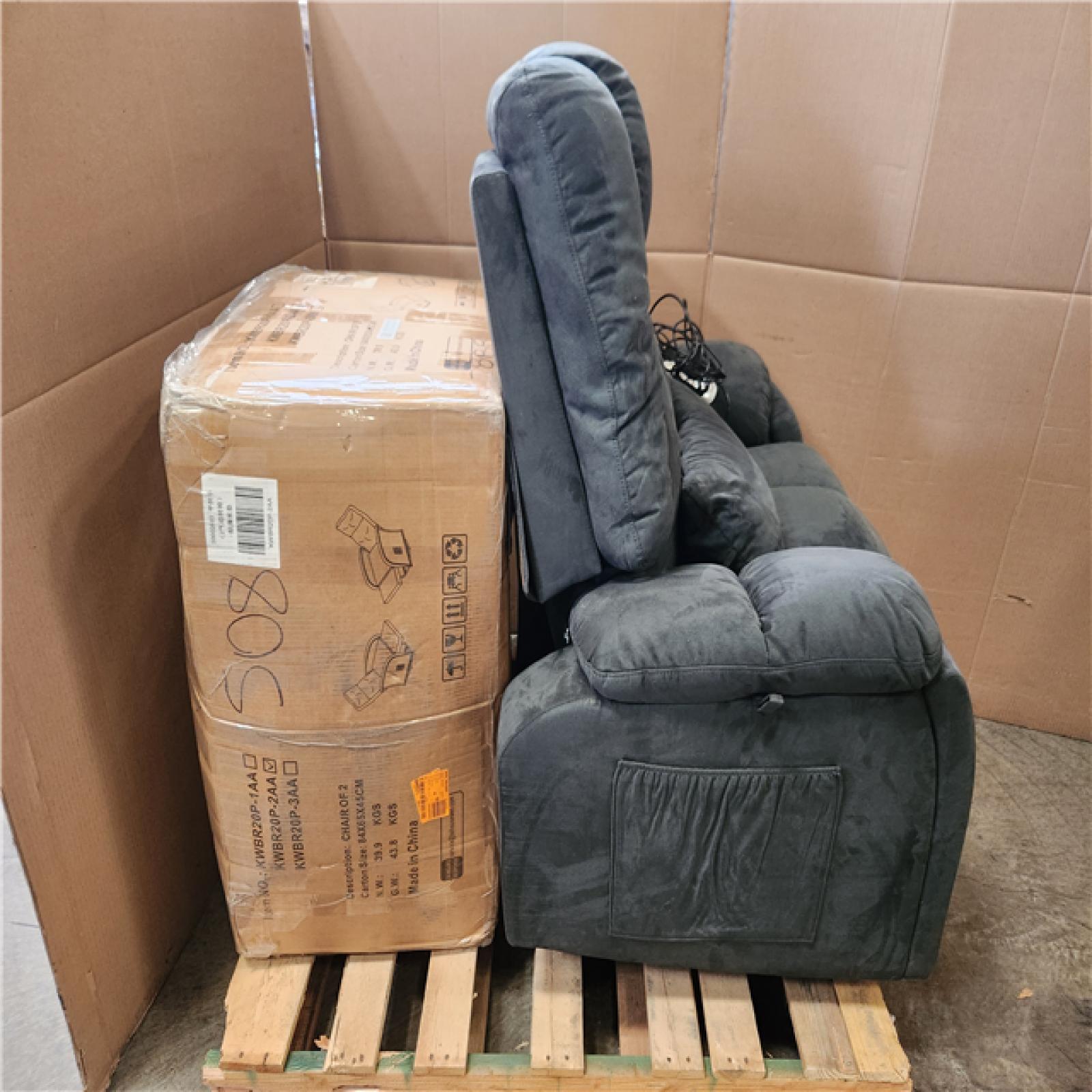 Phoenix 2 Bestier 40.1 in. W Gray Microsuede Oversize Dual Motor Power Lift Recliner Chair with Massage and Heating