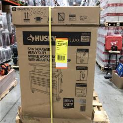 DALLAS LOCATION - Husky 52 in. W x 25 in. D Heavy Duty 9-Drawer Mobile Workbench Cabinet with Adjustable-Height Hardwood Top in Matte Black