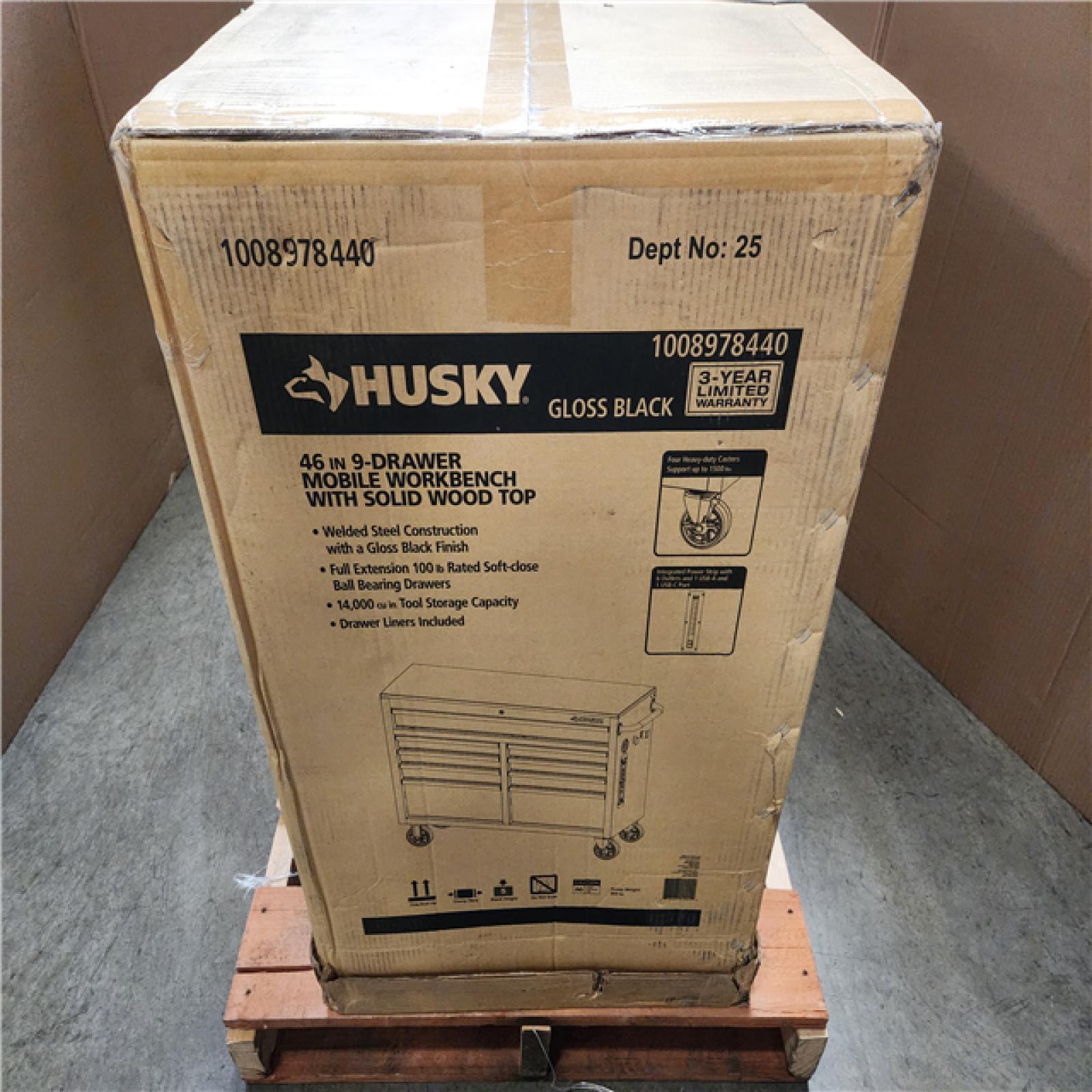 Phoenix NEW Husky Tool Storage 46 in. W x 18 in. D 9-Drawer Mobile Workbench Cabinet in Gloss Black