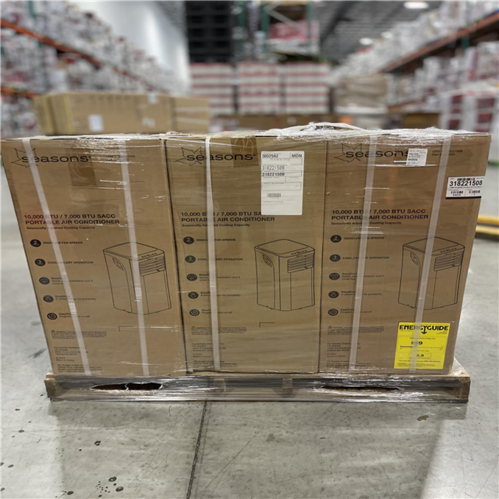 DALLAS LOCATION -Seasons 10 000 Btu/7 000 BTU DOE Portable Air Conditioner PALLET-(9 UNITS)
