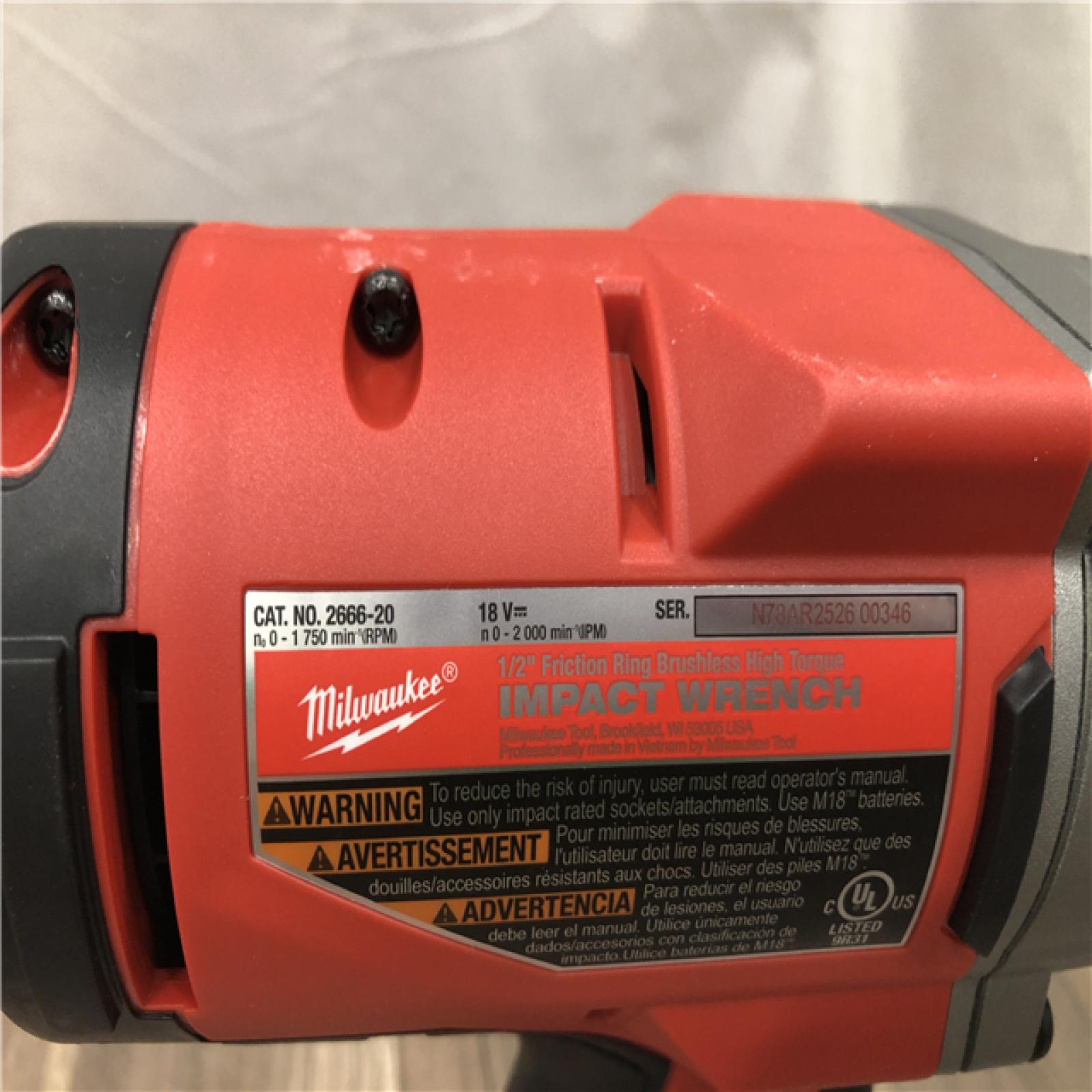 AS-IS Milwaukee 18-Volt Lithium-Ion Brushless 1/2 in. High Torque Impact Wrench with Friction Ring (Tool-Only)