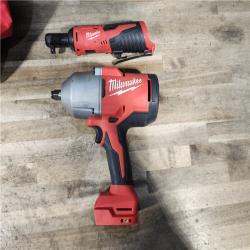 HOUSTON LOCATION - AS-IS Milwaukee 12/18V Lithium-Ion Cordless 3/8 in. Ratchet and 1/2 in. High Torque Impact Wrench with Friction Ring Combo Kit
