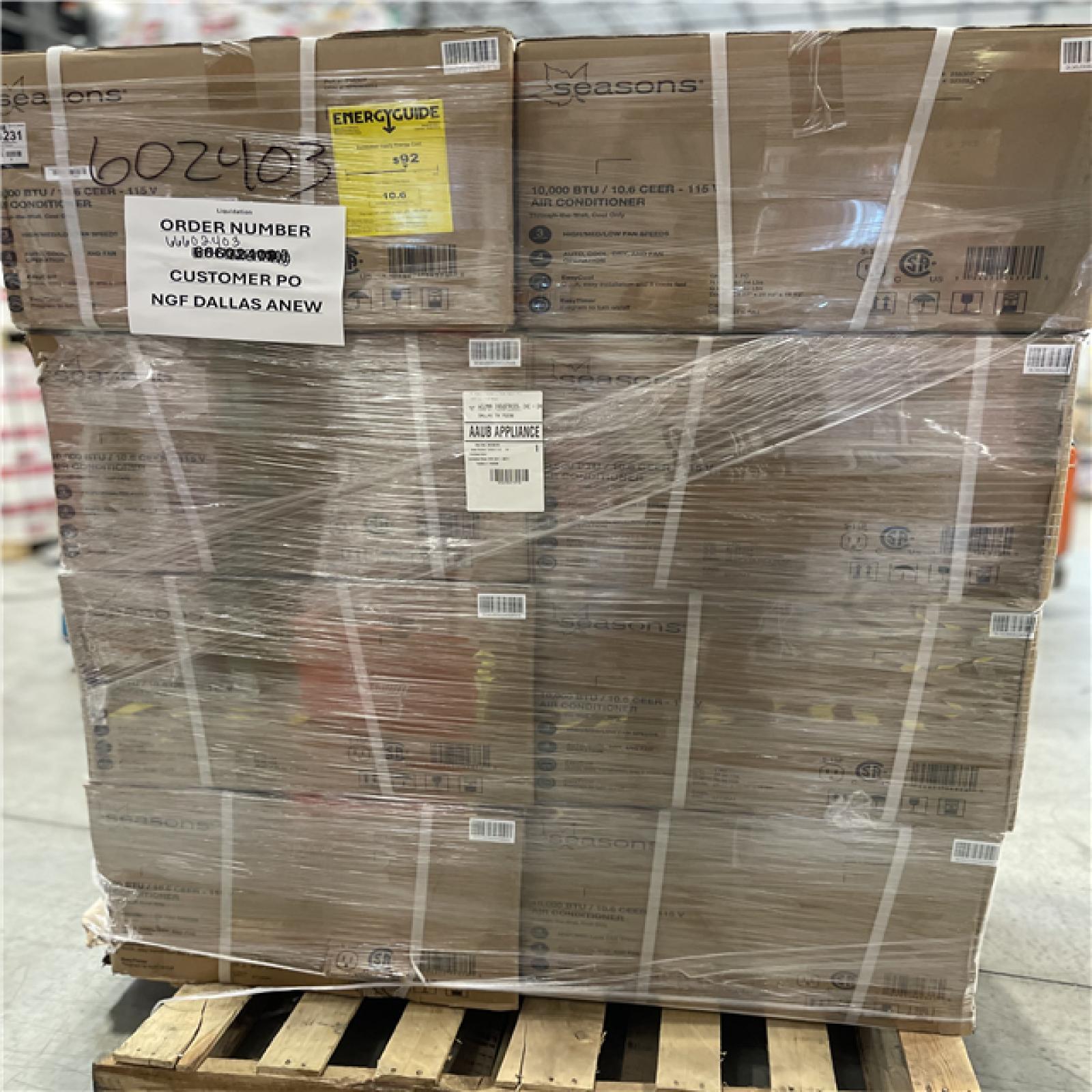 DALLAS LOCATION- SEASONS 10 000BTU AIR CONDITIONER PALLET-(8 UNITS)