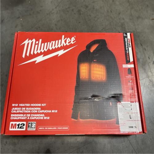 NEW! - Milwaukee Men's Large M12 12-Volt Lithium-Ion Cordless Black Heated Jacket Hoodie Kit with (1) 2.0 Ah Battery and Charger