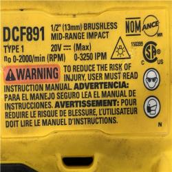 AS-IS DEWALT 20V MAX XR Cordless 1/2 in. Impact Wrench (Tool Only)
