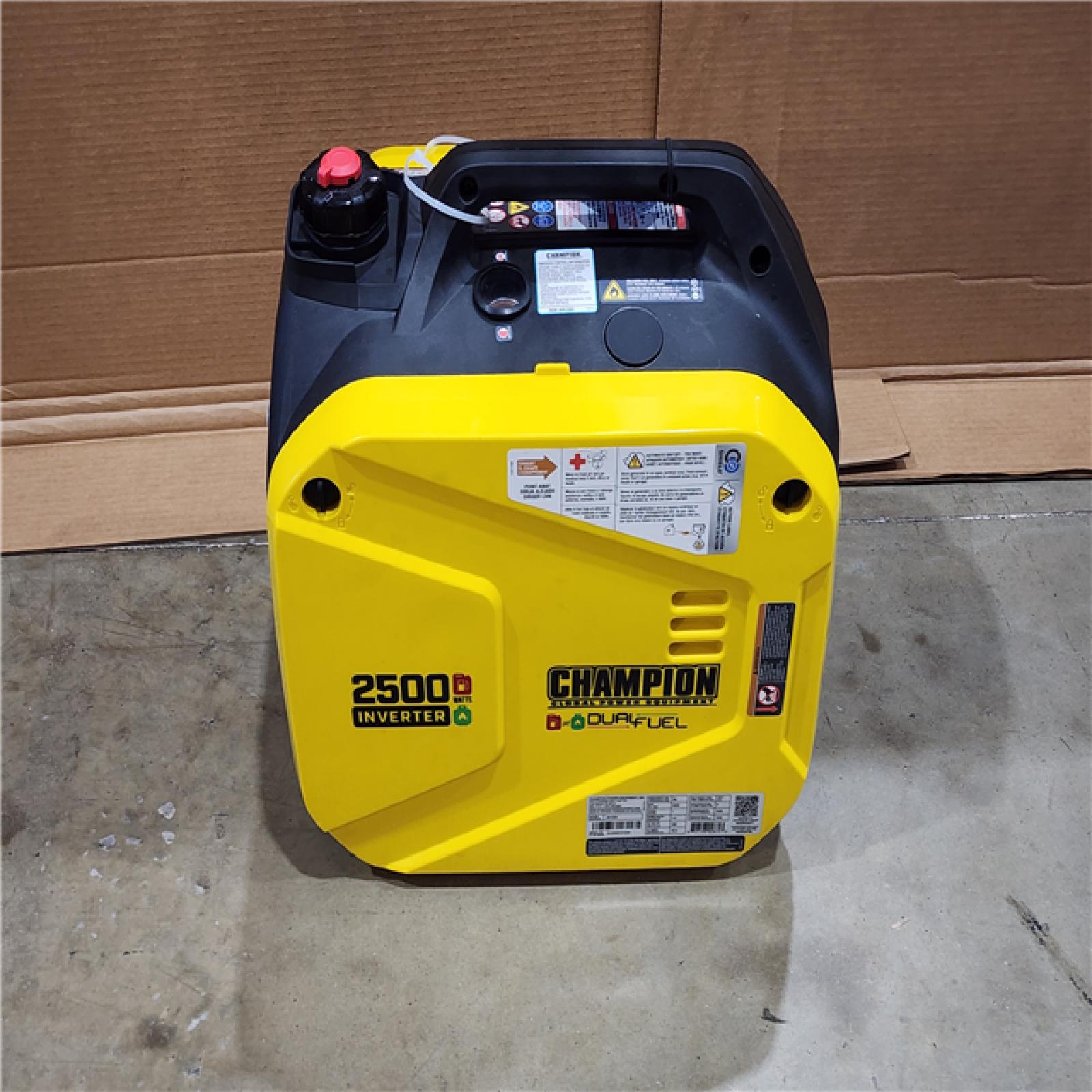HOUSTON LOCATION - AS-IS (APPEARS LIKE NEW) CHAMPION 2500/1850-Watt Recoil Start Gasoline/Propane Powered Dual Fuel Inverter Generator with Quiet Technology and CO Shield