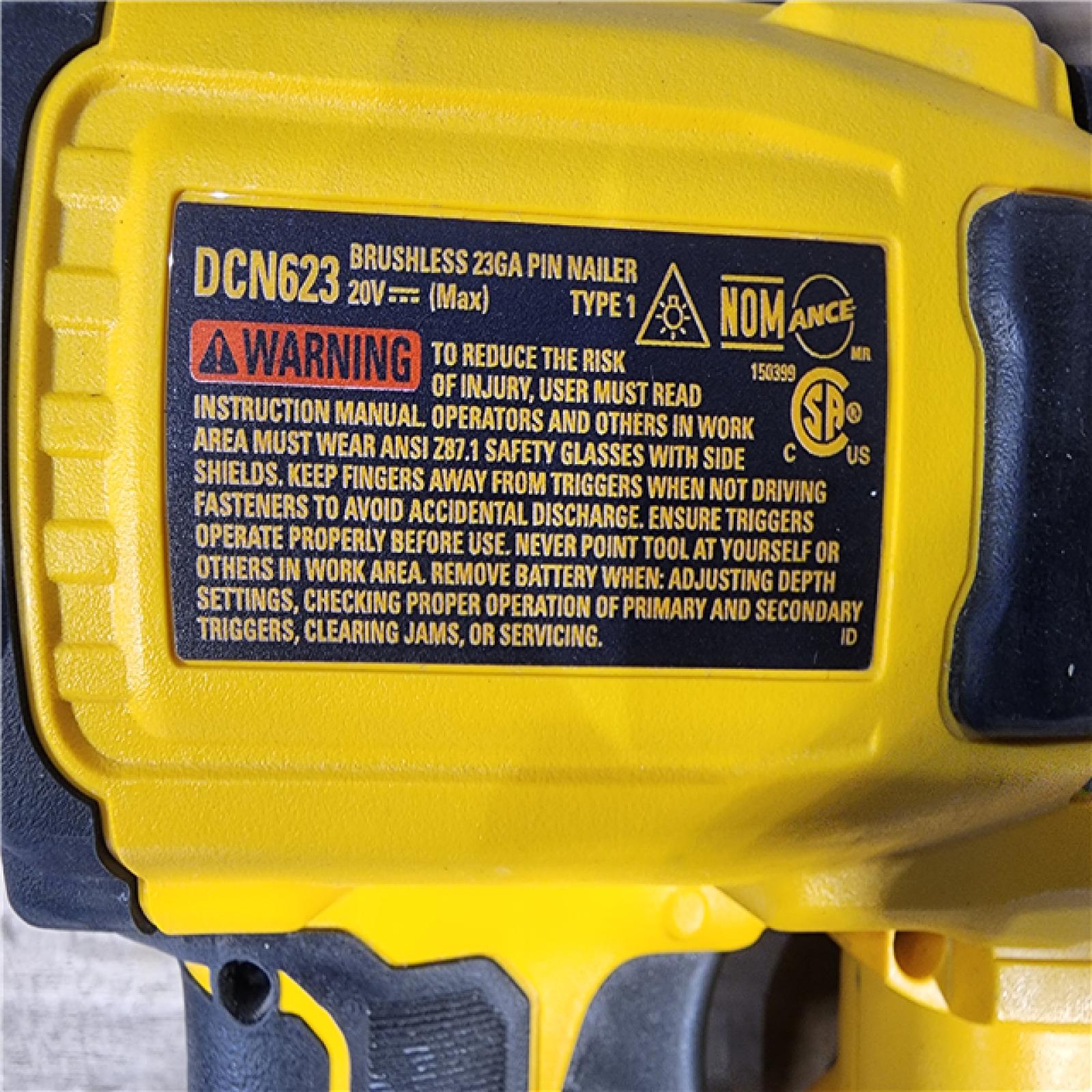 HOUSTON LOCATION - AS-IS DEWALT DCN623B 23 Gauge 1-1/2 ATOMIC Compact Series 20V MAX Brushless Cordless Pin Nailer (Tool Only)