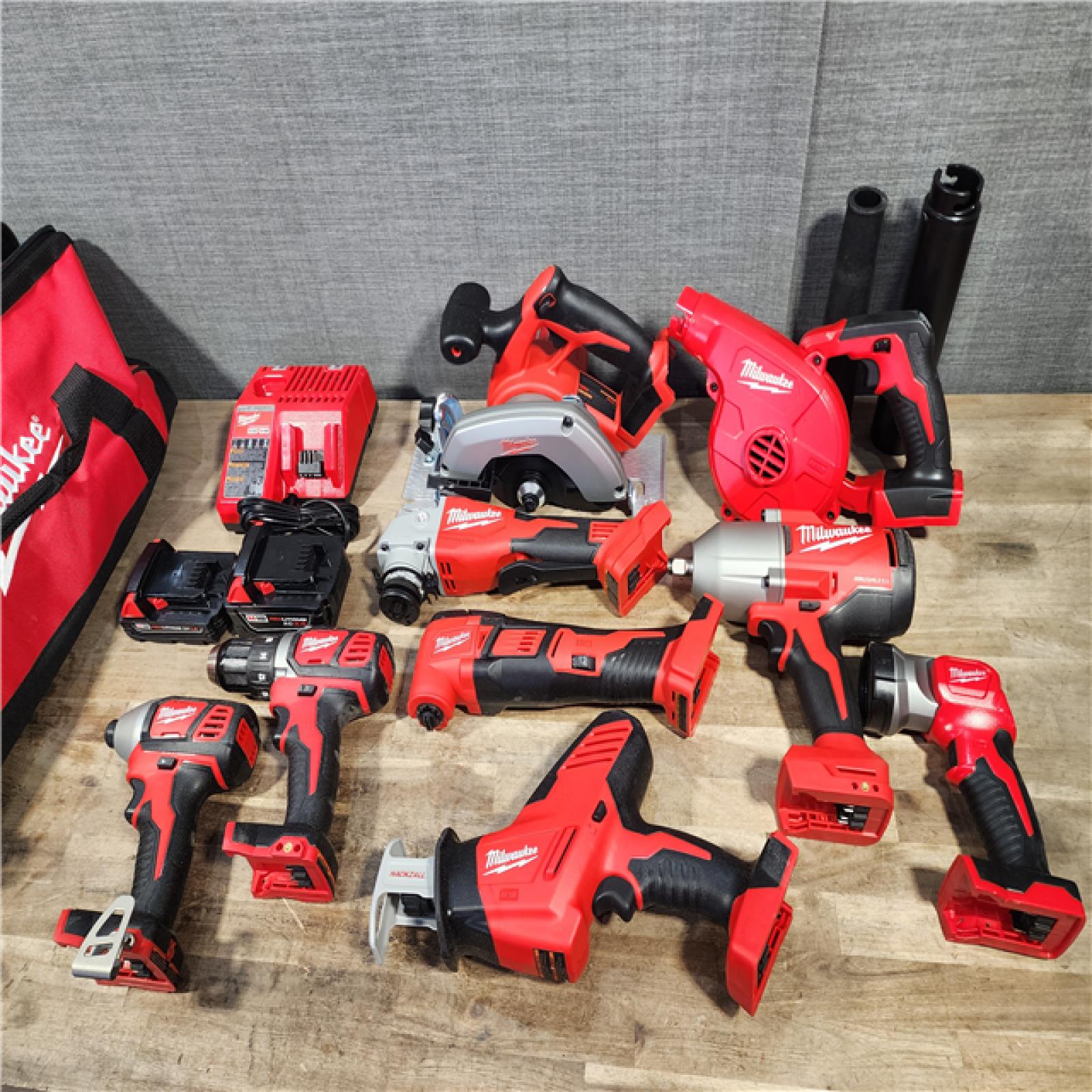 HOUSTON LOCATION - AS-IS M18 18-Volt Lithium-Ion Cordless Combo Kit 9-Tool with 2-Batteries, Charger and Tool Bag
