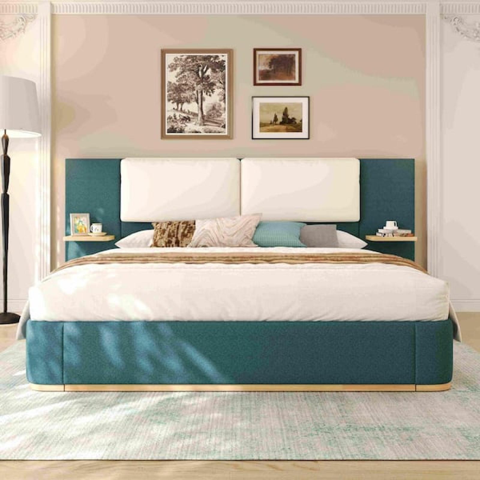 Phoenix NEW Polibi Green Upholstered Frame King Platform Bed with Anti-Collision Soft Rounded Corners and Panel