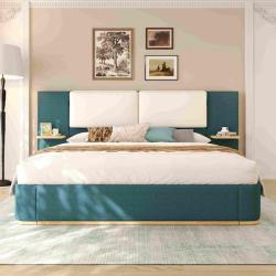 Phoenix NEW Polibi Green Upholstered Frame King Platform Bed with Anti-Collision Soft Rounded Corners and Panel