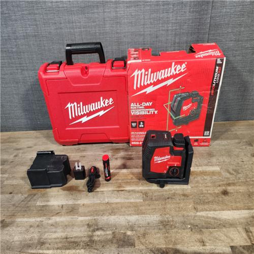 HOUSTON LOCATION - AS-IS Milwaukee-3522-21 Green Beam Laser Cross Line Plumb Point Rechargeable USB Kit