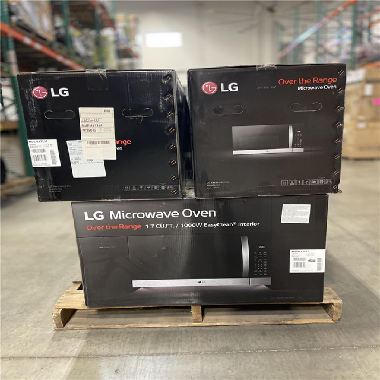 DALLAS LOCATION- NEW!- LG 1.7 cu. ft. 30 in. Width Over-the-Range Microwave with EasyClean in Stainless Steel (6 UNITS)