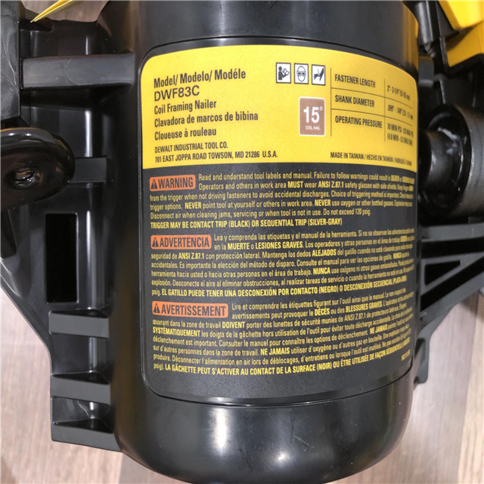 AS-IS DEWALT Pneumatic  Coil Framing Nailer(Tool Only)