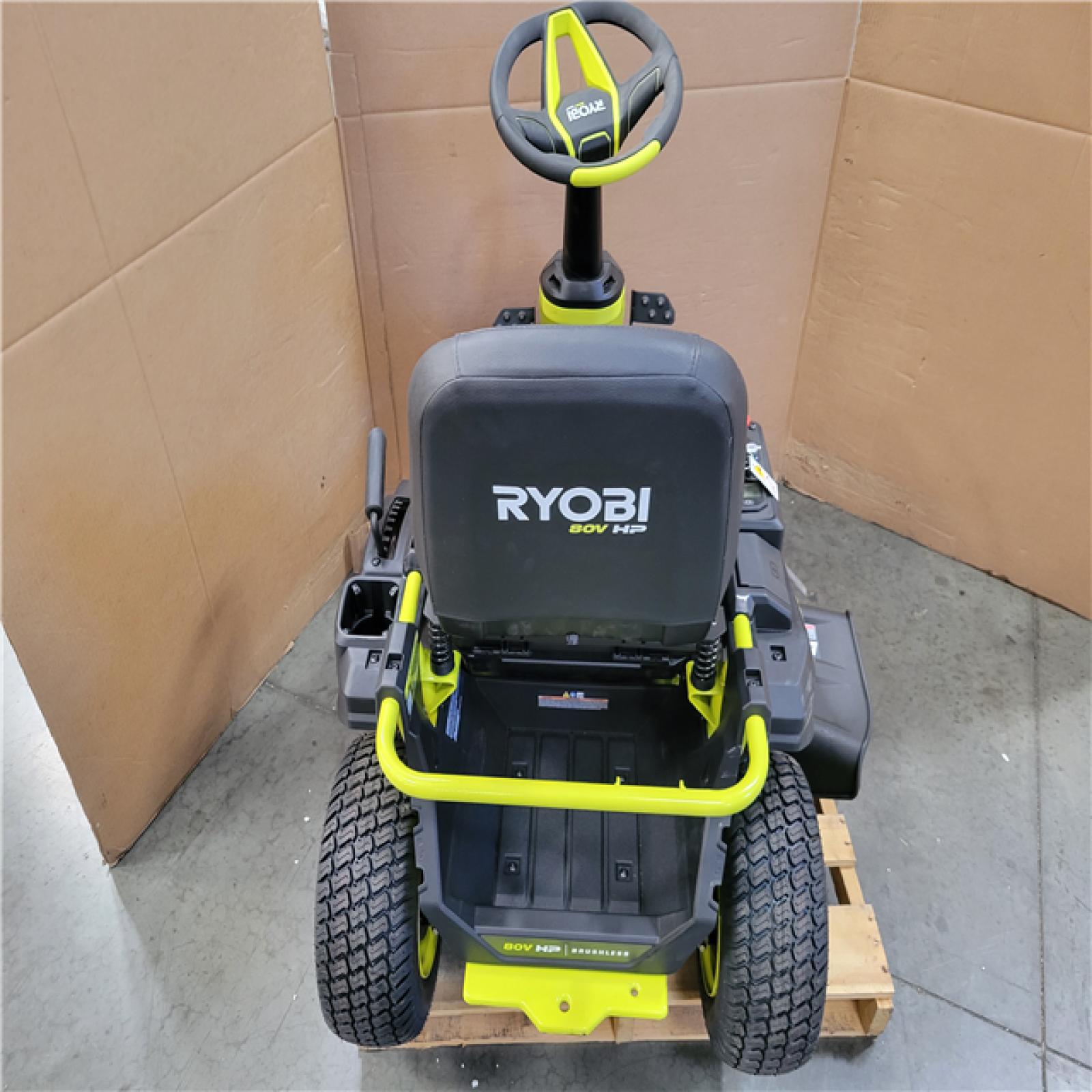 CALIFORNIA APPEARS NEW RYOBI R1 80V BRUSHLESS LITHIUM BATTERY CORDLESS ELECTEIC RIDING LAWN MOWER W CHARGER