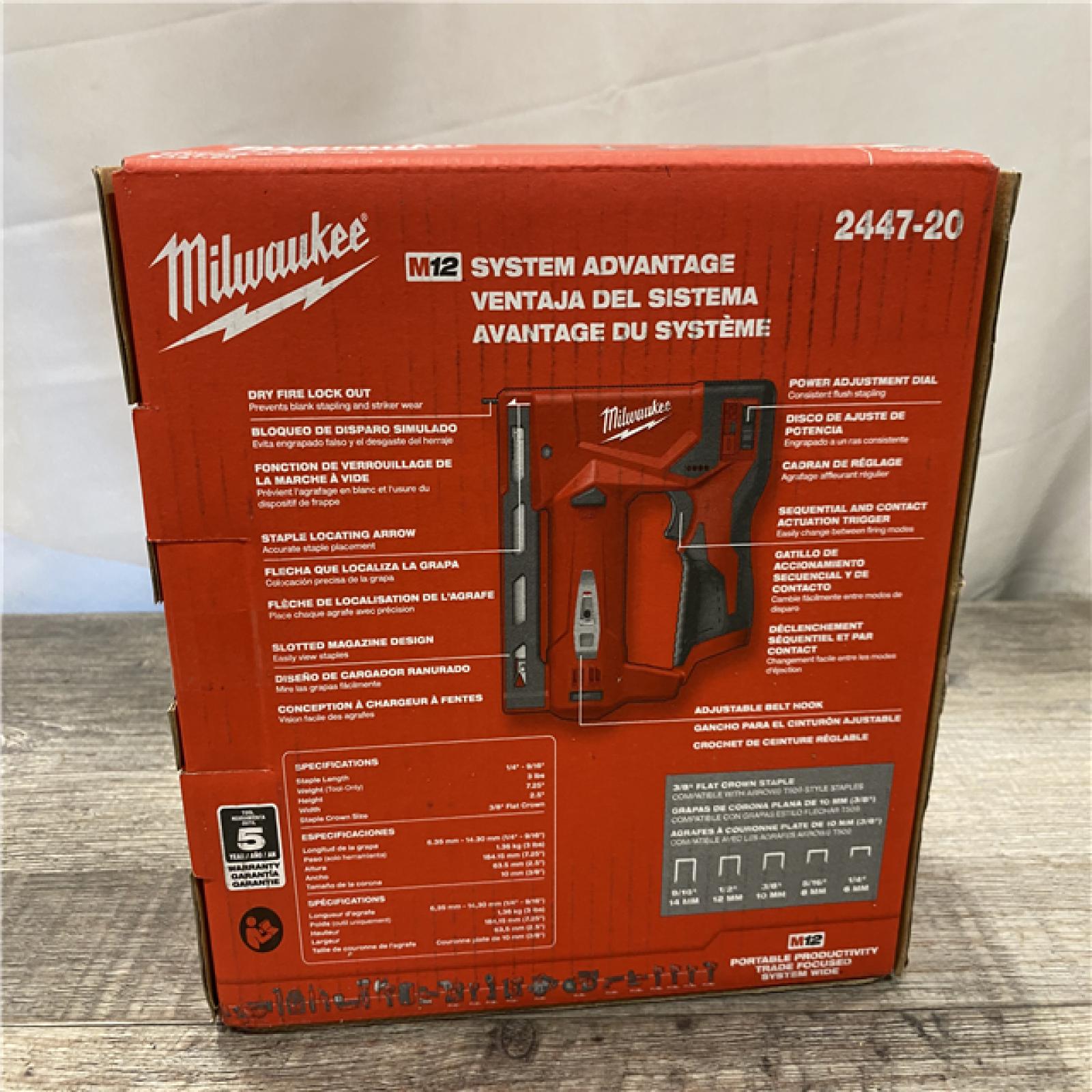 NEW - Milwaukee 12-Volt Lithium-Ion Cordless 3/8 in. Crown Stapler (Tool-Only)