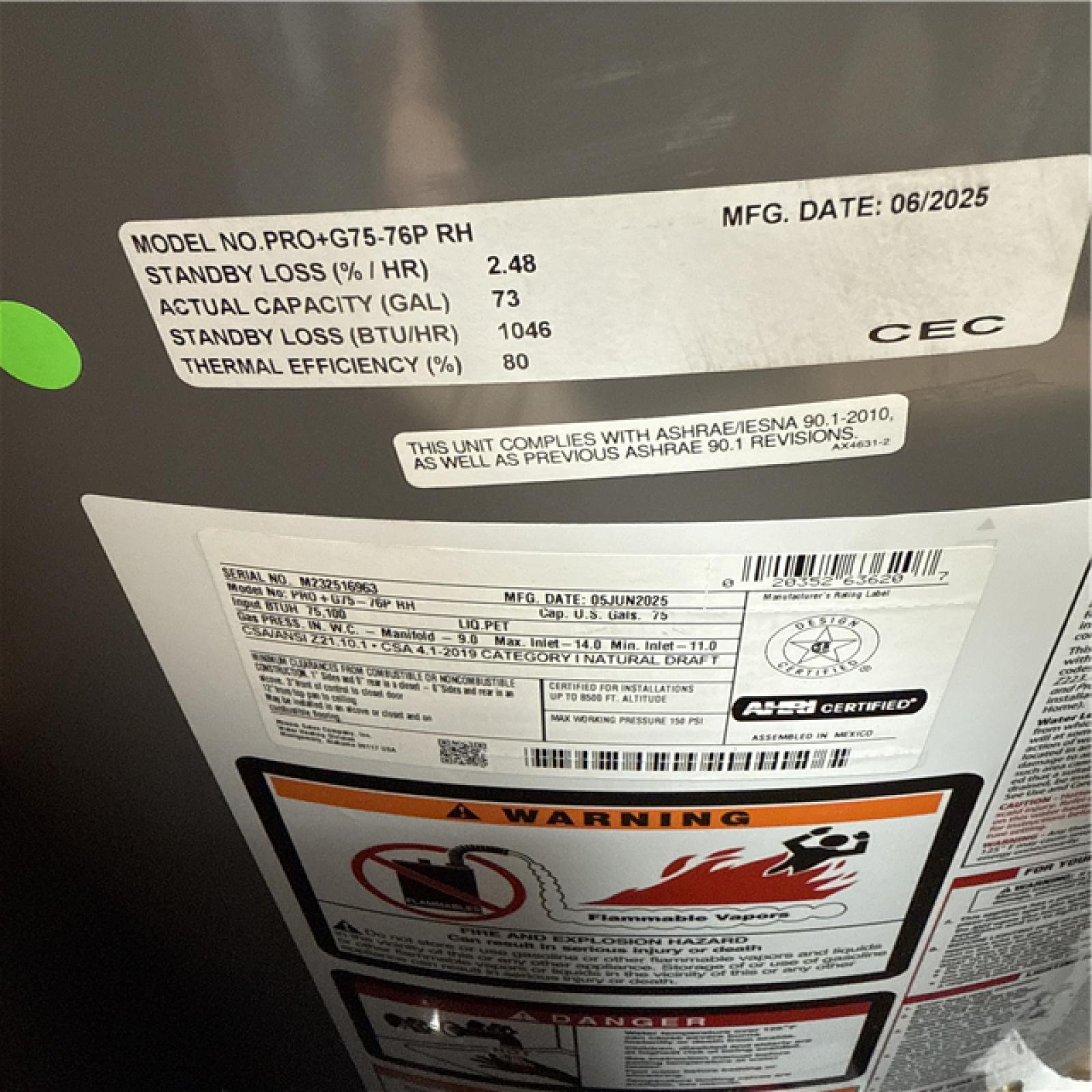California NEW Rheem 75 Gallons Propane Gas Water Heater & AO Smith ProLine Commercial Grade 40-Gallon Natural Gas Water Heater