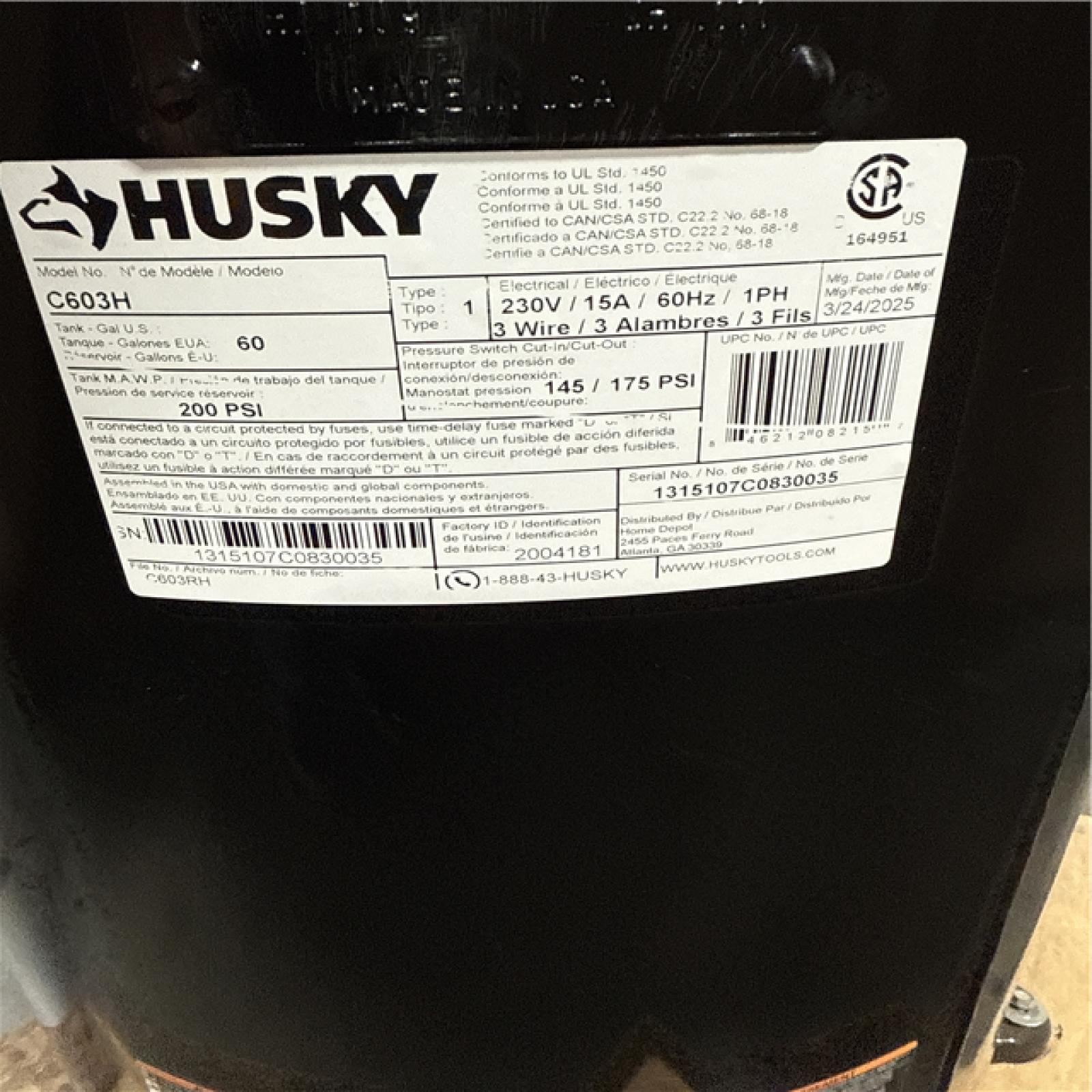 California AS-IS Husky 60 Gallon Air Compressor
