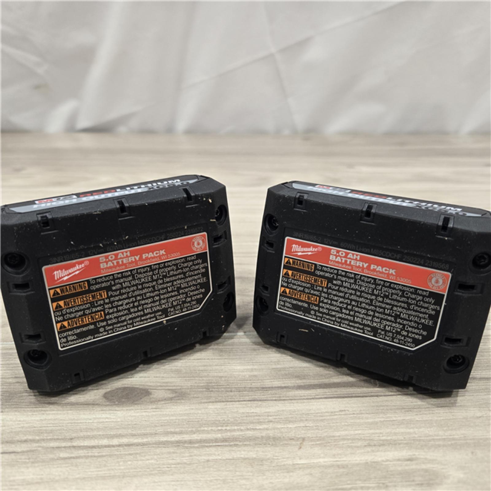 AS-IS Milwaukee M12 12V Lithium-Ion XC High Output 5.0 Ah Battery Pack (2-Pack) Starter Kit