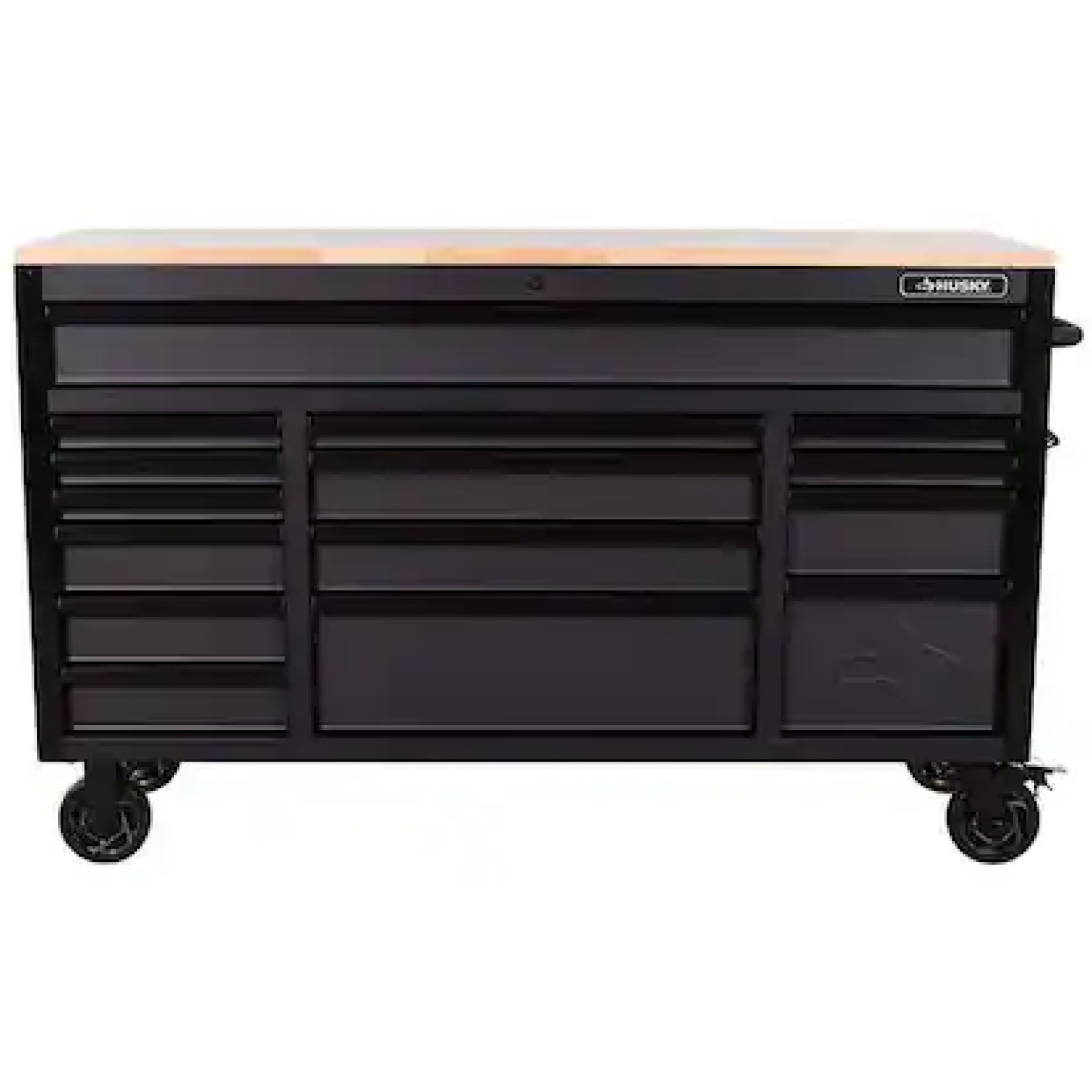 DALLAS LOCATION- AS-IS HUSKY Heavy Duty 61 in. W x 22 in. D 15-Drawer Matte Black/Wood top Workbench