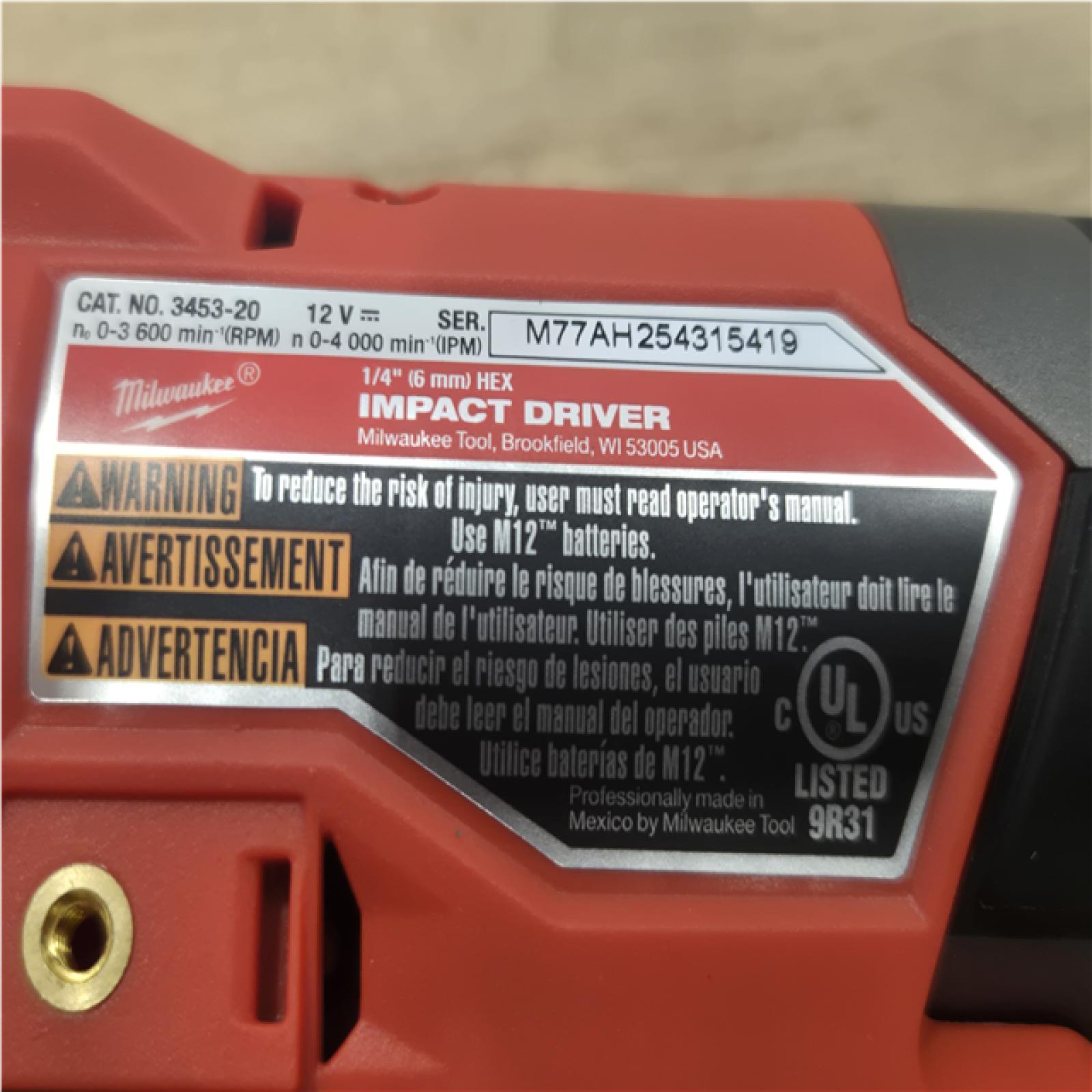 AS-IS Milwaukee FUEL 12V Lithium-Ion Brushless Cordless 1/4 in. Hex Impact Driver (Tool-Only)