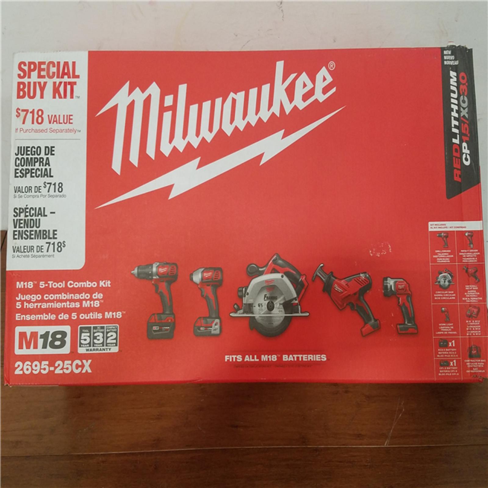 California NEW Milwaukee 5 Piece Tool Kit  Includes (2) Batteries  Charger and Bag