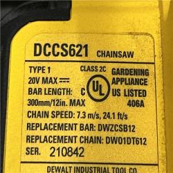 AS-IS DEWALT 20V MAX 12 in. Cordless Battery Powered Chainsaw (Tool Only)