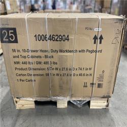 DALLAS LOCATION - Husky 56 in. W x 27.6 in. D 10-Drawer Matte Black Heavy-Duty Mobile Workbench with Pegboard and Top Cabinets