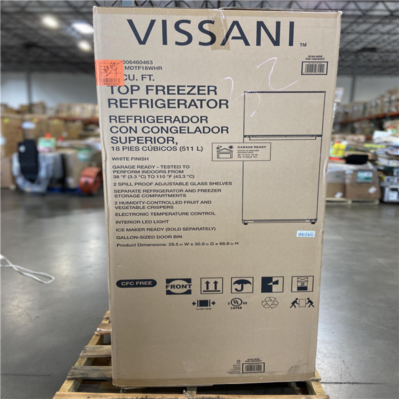 DALLAS LOCATION -Vissani 18 cu. ft. Top Freezer Refrigerator DOE in White