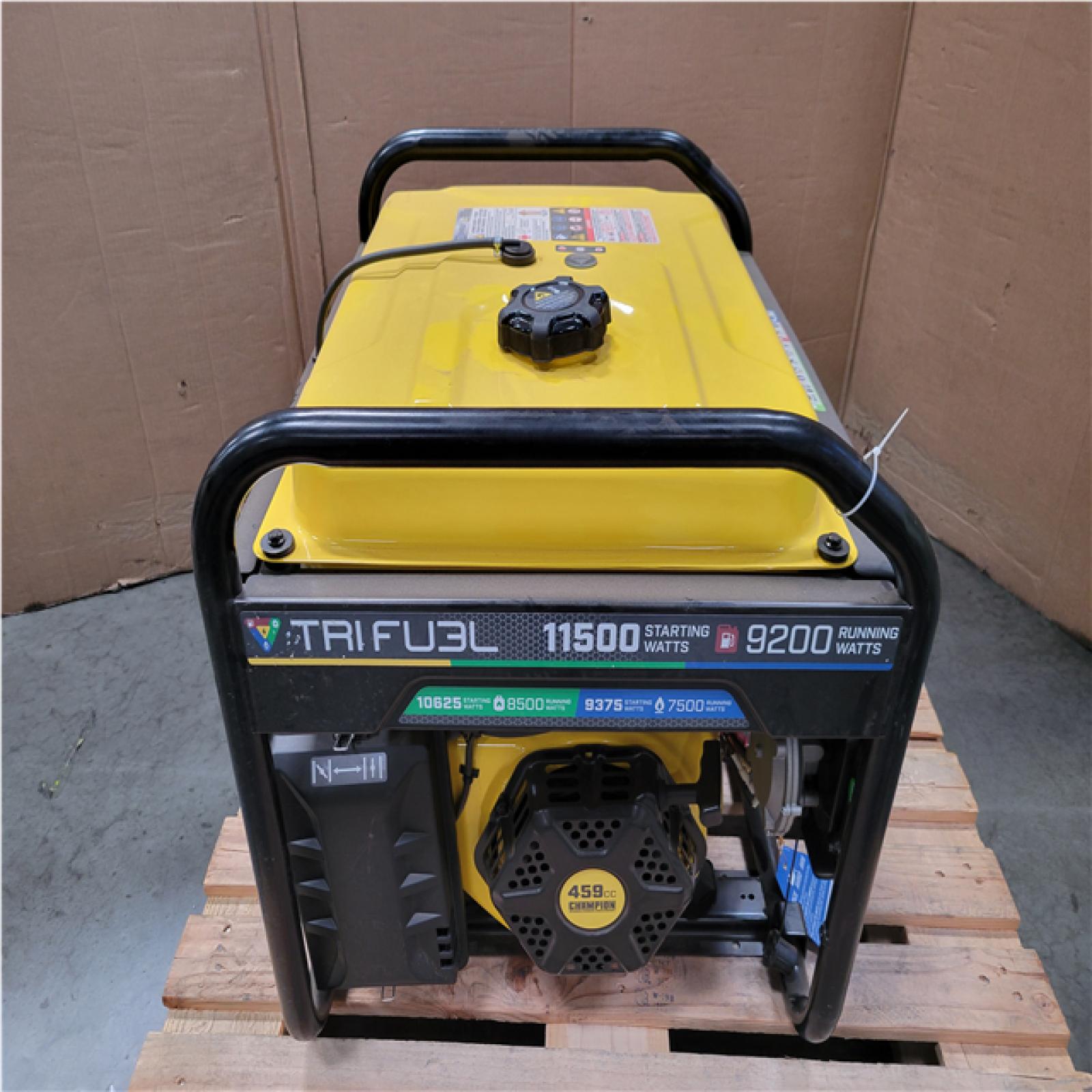 CALIFORNIA AS-IS CHAMPION 11 500/9 200-WATT ELETRIC START TRI-FUEL PORTABLE GENERATOR