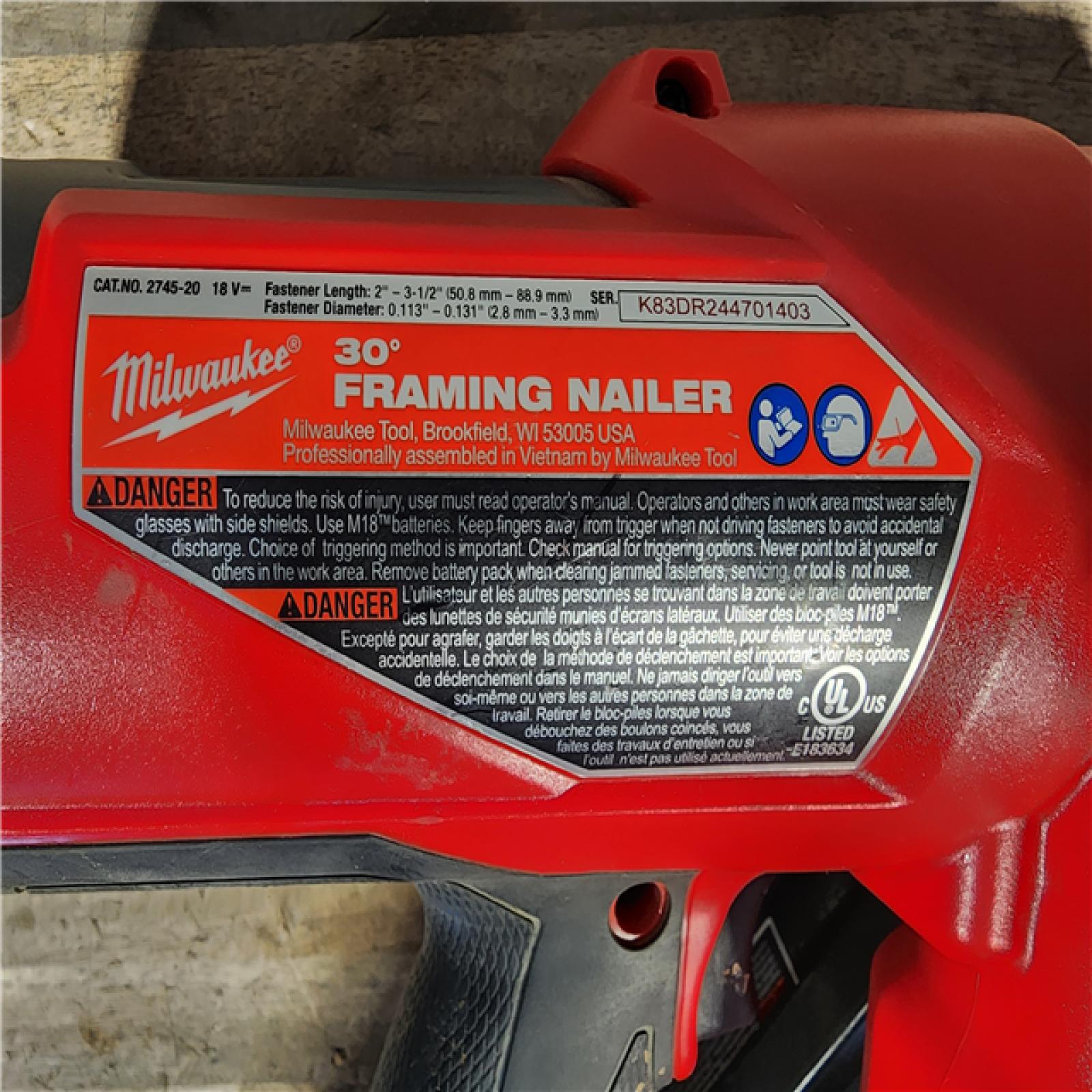 HOUSTON LOCATION - AS-IS Milwaukee M18 FUEL 30 Degree Framing Nailer (TOOL ONLY)