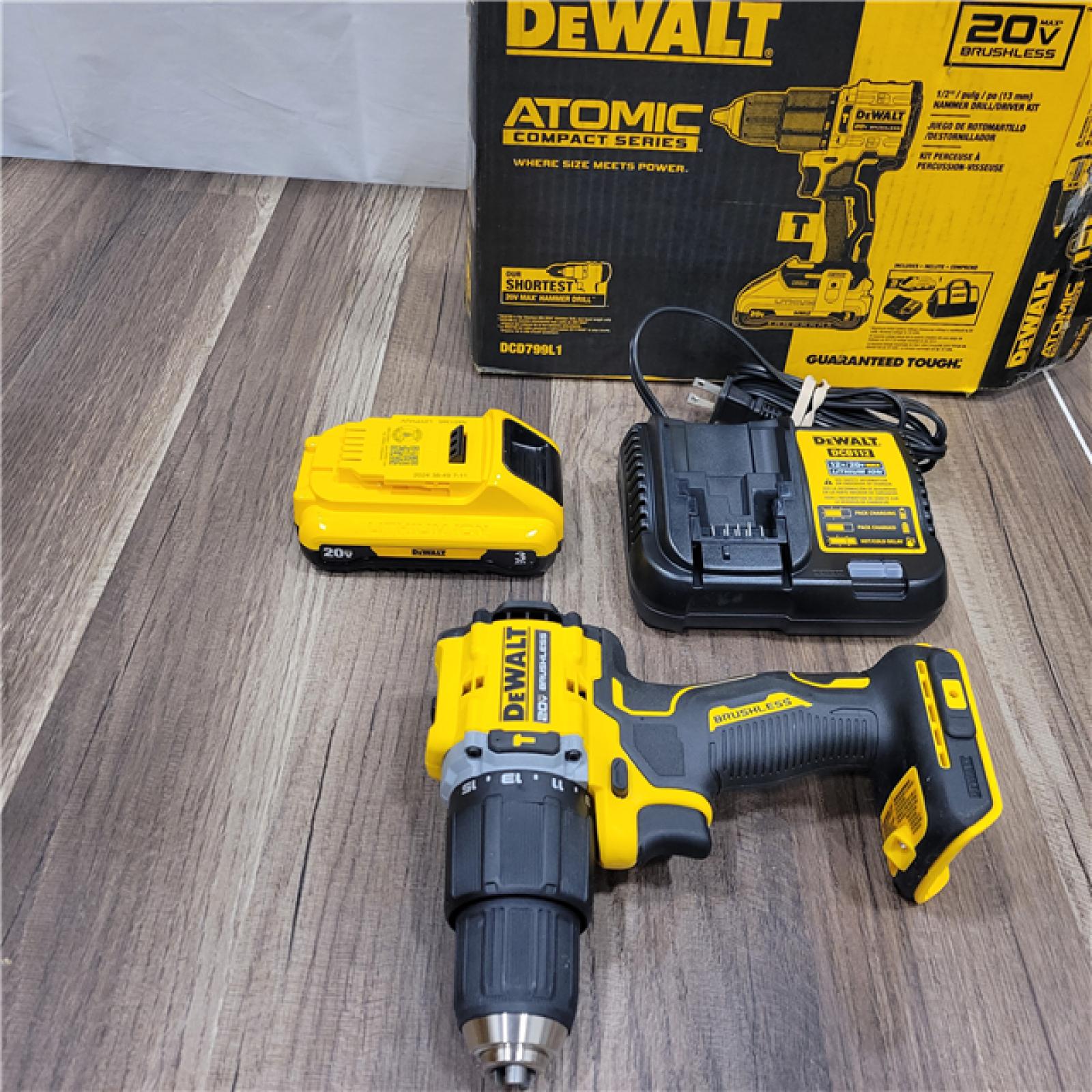 AS-IS DEWALT ATOMIC 20-Volt Lithium-Ion Cordless 1/2 in. Compact Hammer Drill with 3.0Ah Battery, Charger and Bag