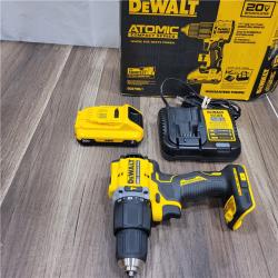 AS-IS DEWALT ATOMIC 20-Volt Lithium-Ion Cordless 1/2 in. Compact Hammer Drill with 3.0Ah Battery, Charger and Bag