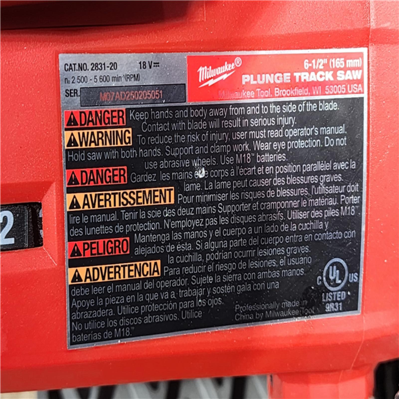 HOUSTON LOCATION - AS-IS Milwaukee M18 FUEL 18V Lithium-Ion Cordless Brushless 6-1/2 in. Plunge Cut Track Saw (Tool-Only)