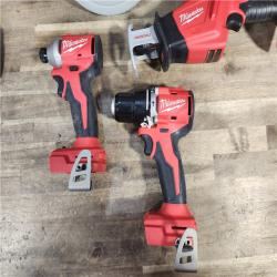 HOUSTON LOCATION - AS-IS Milwaukee M18 18-Volt Lithium-Ion Brushless Cordless Combo Kit (4-Tool) with 2-Batteries, 1-Charger and Tool Bag