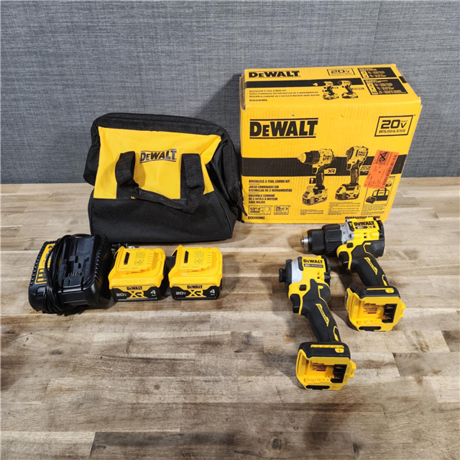 HOUSTON LOCATION - AS-IS DEWALT 20V MAX XR Hammer Drill and ATOMIC Impact Driver 2 Tool Cordless Combo Kit with (2) 4.0Ah Batteries, Charger, and Bag