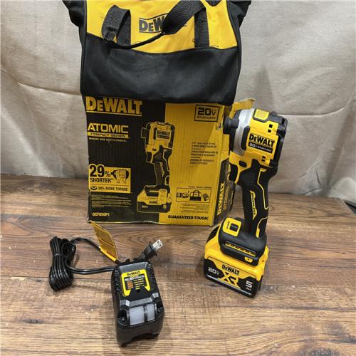 AS-IS DEWALT ATOMIC 20V MAX Lithium-Ion Cordless 1/4 in. Brushless Impact Driver Kit, 5 Ah Battery, Charger, and Bag