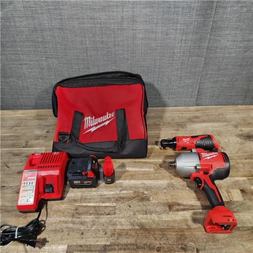 HOUSTON LOCATION - AS-IS M12/M18 12/18V Lithium-Ion Cordless 3/8 in. Ratchet and 1/2 in. High Torque Impact Wrench with Friction Ring Combo Kit